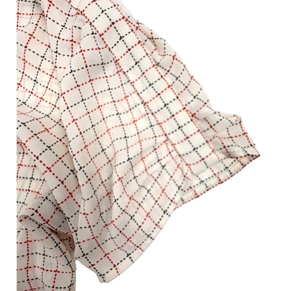 PLEIONE Split Neck Blouse Top Pleated Sleeve Grid Check Office Flowy Modern S - Picture 4 of 9